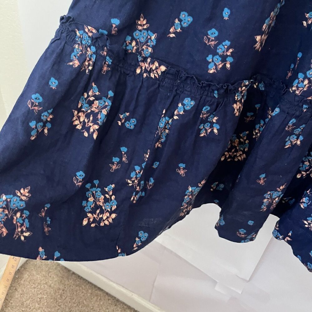 Free People Women's Dress Petite Fours Blue Floral Size S Tie Back Deep V Ruffle - Picture 7 of 8